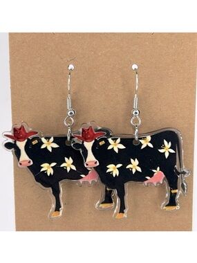 Cute Colorful Cow Dangle 2D Acrylic Earrings